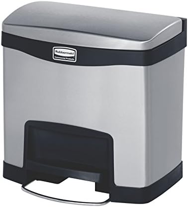 Rubbermaid Commercial Products Slim Jim Front Step-On Trash Can, 4-Gallon, Black Stainless Steel, Hands-Free Garbage Can/Container for Home/Kitchen/Office/Restaurant
