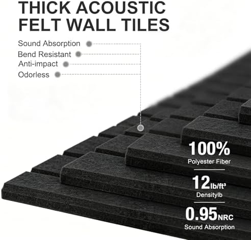 0.47" Thick Felt Pin Board 36"x24" Large Cork Board Alternative 6 Pack 11.81"x11.81"Felt Bulletin Board Wall Tiles Notice Board with 30 Pushpins for Home Office School(Fine-Black)