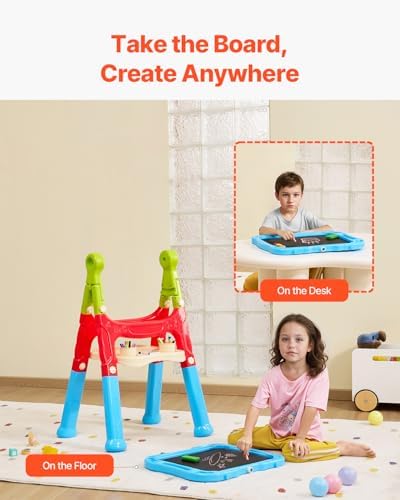VEVOR Art Easel, 2-in-1 Double-Sided Art Painting Board with Magnetic Whiteboard & Chalkboard, Adjustable Standing Rotatable Detachable Writing & Drawing Board with Painting Accessories for Home