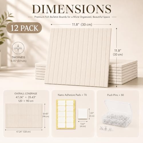 Large Felt Bulletin Board 12-Pack, 48"x36" (Oatmeal)