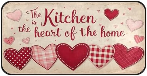 Aslsiy Gentle Color Hearts Beige (2) Kitchen Rug Kitchen Mats Valentines Floor Comfort Welcome Washable Non Slip Area Rug for Home Decor 39" X 20"