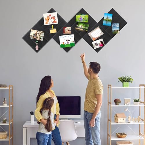 Large Cork Board Alternative 48" X 36" Bulletin Board - 12 Pack Removable Felt Wall Tiles, Cork Wall Tiles Bulletin Board Home Office Essentials - Black