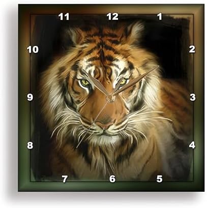3dRose DPP_41377_3 Portrait of a Tiger Wall Clock, 15 by 15-Inch