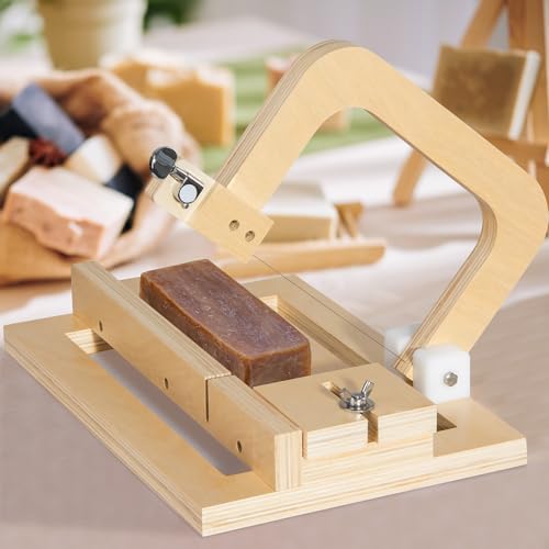 Professional Soap Cutter with Wire, Adjustable Wooden Cutting Tool Soap Slicer for DIY, Cheese, Butter, Cake, Bread Making