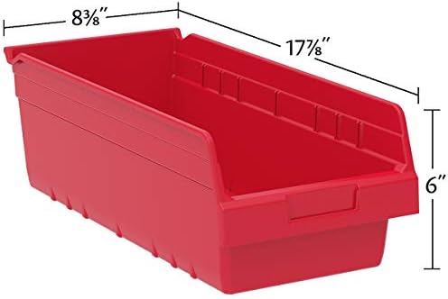 Akro-Mils 30088 Plastic Nesting ShelfMax Storage Bin Box, 18x8x6-Inch, Red (8-Pack)