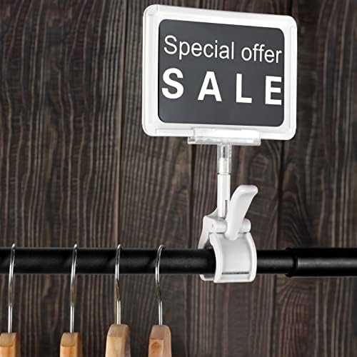 7 Pcs 6 x 9” Swivel Sign Holder with Clamp for Retail Clothing Rack, White