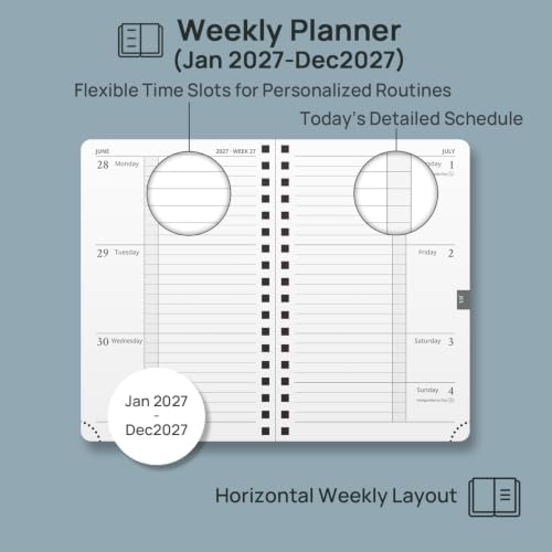 POPRUN 2027 Pocket Calendar, 4" x 6.25" Small Weekly Planner, Mini Agenda