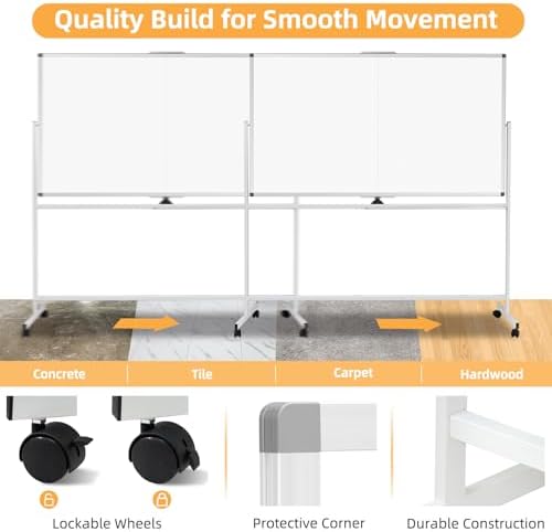 Rolling White Board on Wheels, 72" x 40" Dry Erase Whiteboard with Stand