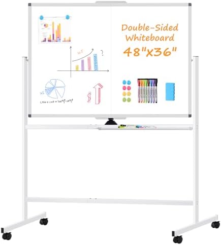 Rolling Dry Erase Whiteboard with Stand, 48" x 36" White Board on Wheels
