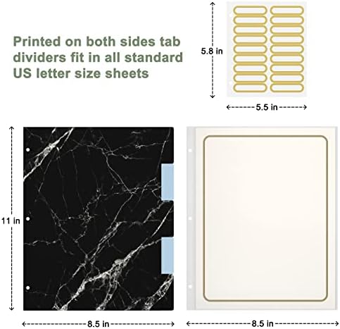 Rouidr 3 Ring Binder with clipboard, 1 inch 8.5 x 11 in Letter Size View Binders Organizer with Dividers Tabs & Clear Sleeves, School Supplies, Office Supplies, Black Textured Marble