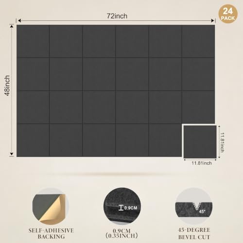 JBER Large Cork Board Alternative 72" x 48" - 24 Pack Self-Adhesive Felt Bulletin Board Tiles, Pin Board Vision Board for Walls, Office & Home Decor(Black)