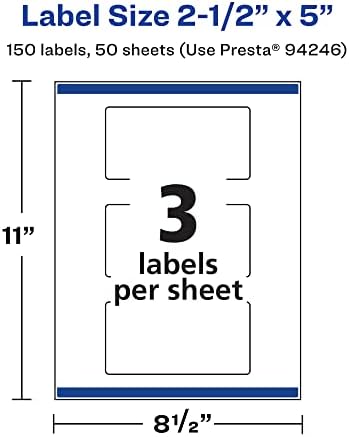 Avery® Matte White Rectangle Labels, Sure Feed® Technology, 2.5" x 5", 150 Matte White Printable Labels