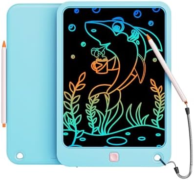 LCD Writing Tablet 10 Inch, Toys for 3 4 5 6 7 8 9 10 Year Old Boys Girls, Colorful Doodle Board Drawing Tablet, Gift for Boys Toddlers Age 3-12 Years, Memo Board, Drawing Pads with Lanyard(Lake Blue)