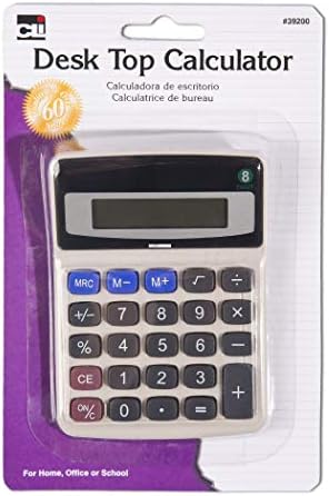 Charles Leonard Desktop Calculator, Battery and Solar Powered with Tilted 8 Digit Display, Pack of 6