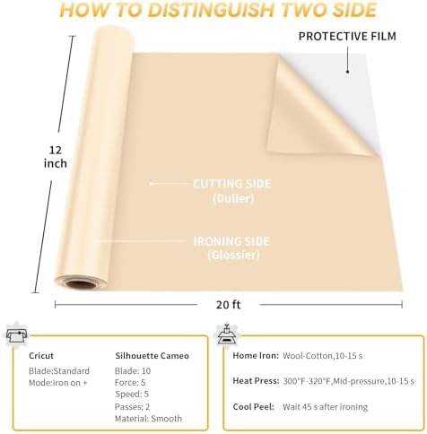 VinylRus Heat Transfer Vinyl, Pale Peach, 12" x 20ft