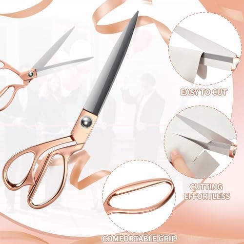 Amylove 3 Pcs 10.5'' Ribbon Cutting Scissors,Style1,Rose Gold