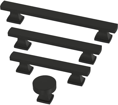 Franklin Brass 10 Pack Matte Black Cabinet Handles 3-3/4 inch (96mm) Kitchen Cabinet Handles and Drawer Pulls for Cupboards and Dressers | Tiered Foot