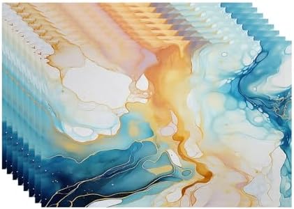 Batmerry Fluid Art with Flowing Lines Linen Placemats Set of 8, Abstract Colorful Washable Table Mats for Kitchen Table Thickened Heat Insulation Dining Set Indoor Outdoor 12X18 in