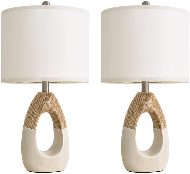 22” Boho Table Lamps for Bedroom Living Room Upgraded Set of 2 Medium Farmhouse Rattan Table Lamps, Rustic Home Decoration Nightstand Bedside Lamp for Office (Not Include Bulbs)