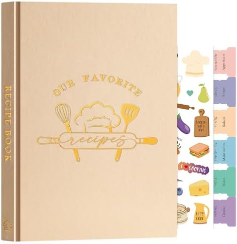 Lanpn B5 Blank Recipe Book Cookbook for 70 Recipes, Leather Cover Waterproof Empty Cooking Journal to Write in Your Own Recipes, Recipe Notebook with Stickers to Organize Your Family Recipes, Oat