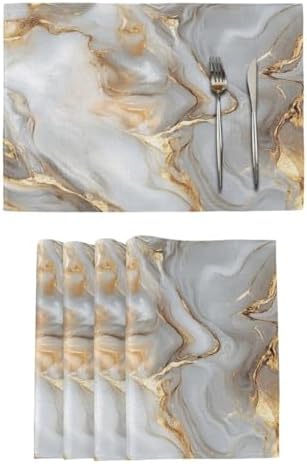 ALAZA White Gold Marble Pattern Set of 4 Placemats Rectangle Table Mat for Dining Table Restaurant Kitchen Home Decor, 12" x 18"
