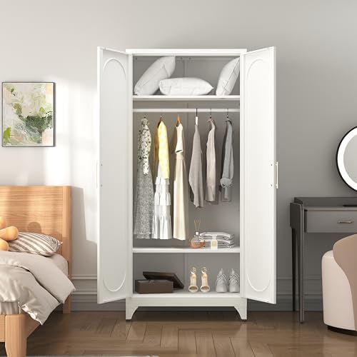 SteeLoong Metal Wardrobe Cabinet,Armoire Wardrobe Closet with Hanging Rod