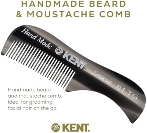 Kent A 81T Graphite X-Small Gentleman's Beard and Mustache Pocket Comb, Fine Toothed Pocket Size for Facial Hair Grooming and Styling. Saw-cut of Cellulose Acetate, Hand Polished. Hand-Made in England