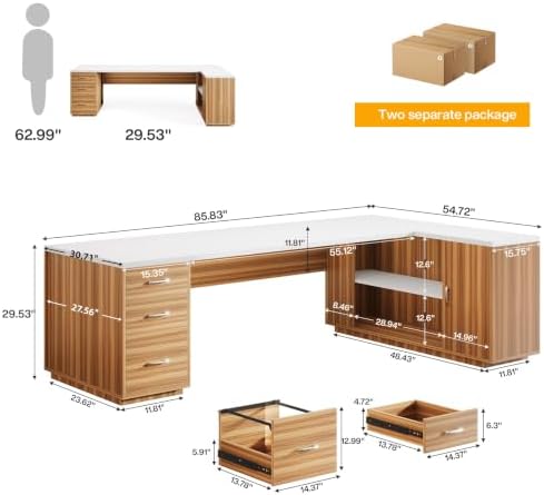 Tribesigns 86" L-Shaped Executive Office Desk, Extra Large Home Office Desk