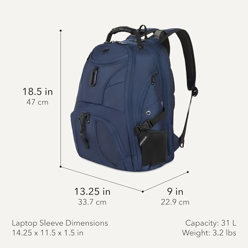 SWISSGEAR 1900 ScanSmart Laptop Backpack, Fits Most 17-Inch Laptops, TSA-Friendly Lay-Flat Design, RFID Protection, and Tablet Pocket, Black, 31L, 18.5-Inch