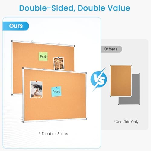 Double-Sided Cork Bulletin Board for Wall, WALGLASS 24" x 18" Notice Board