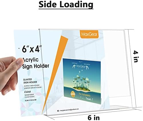 MaxGear Acrylic Sign Holder 4 x 6 Inches 6 Pack, Horizontal L Shape