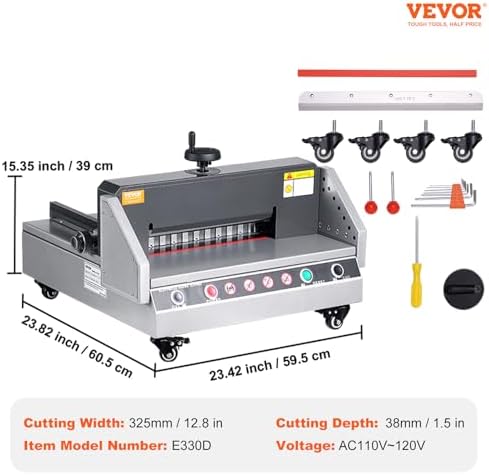 VEVOR Electric Paper Cutter, 13" /330.2mm Cutting Width, 1.57"/40mm Cutting Thickness, Desktop Paper Cutting Machine with Button Control, Electric Paper Trimmer for Office, School, Printing Plant