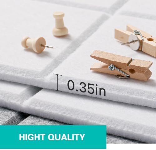 Cork Board for Walls 48" x 36", Bulletin Board for Office Decor, 12 Pack Felt Wall Tiles with Safe Removable Adhesive, Pin Tack Corkboard for Quilting Design & Dart Wall Protector - White