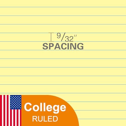 KAISA Loose Leaf Notebook Paper, College Ruled, 300 Sheets Per Lined Paper, 8" x 10.5", 3 Hole Punched for 3 Ring Binder, Canary, Made In USA