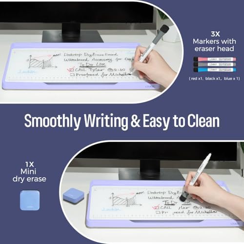 loukin Glass Desktop Whiteboard, 15.3" x 5.6" Dry Erase Desk Board, Purple
