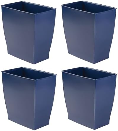 iDesign Small Plastic Bathroom Trash Can, Slim Rectangle, 4-Pack, Navy Blue