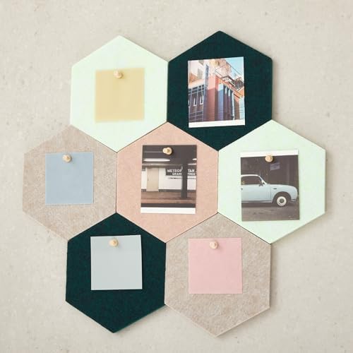 6.7 x 5.9 in 16 Pcs Hexagon Cork Board Tiles, Felt Pin Boards, Green