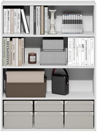 Furinno PASIR Book Shelf, 4-Tier Bookshelf with Open Storage Shelf, Standing Bookcase, 9.3 x 31.3 x 41.8, Easy Assembly, for Home Office, Bedroom, Living Room, White