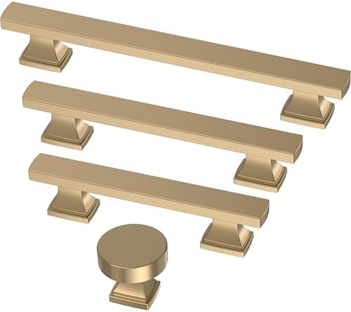 Franklin Brass 10 Pack Champagne Bronze Gold Cabinet Handles 5-1/16 inch (128mm) Kitchen Cabinet Handles and Drawer Pulls for Cupboards and Dressers | Tiered Foot