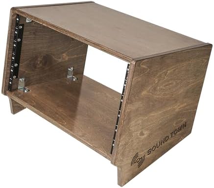 Sound Town DIY 6U Angled Desktop Turret Studio Rack with Solid Baltic Birch Plywood, Weathered Brown, Assembly Required (SDRK-Y6SLB)