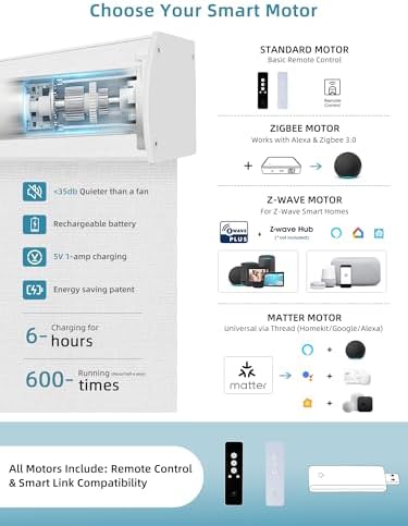 SmartWings Motorized Smart Roller Shades, 100% Blackout Safari White