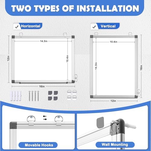 Double-Sided White Board Dry Erase Magnetic Whiteboard Wall 16x12 Silver