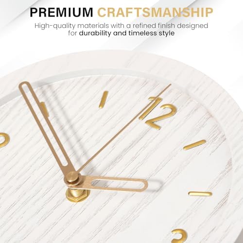 Clockswise 16-Inch Decorative Wall Clock Step Movement Mechanism Metal Frame Wooden Dial and Pendulum Design Battery-Operated Timepiece for Living Room Hallway or Office Décor, White