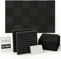 96 Pack Allxinlog Absorb the echo Acoustic Foam Panel Wedge Studio Soundproofing Wall Tiles 12" X 12" X 1"(Accompanied By Double-Sided Adhesive Tape) (96-BLACK)