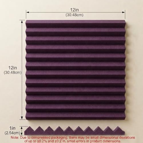52 Pack Black/burgundy12 "X 12 "X1" Acoustic Panels Studio Soundproofing Foam Wedge Tiles(Accompanied By Double-Sided Adhesive Tape)