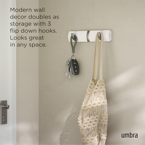 Umbra Flip Coat Rack, Wall Mount Retractable Hooks, 3-Hook, White/Nickel