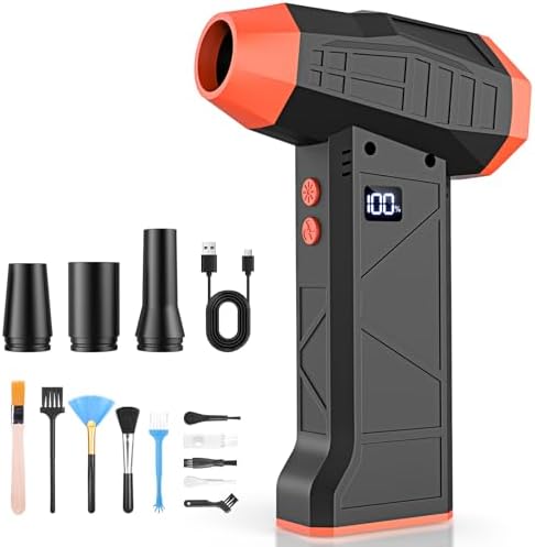 15-in-1 Electric Compressed Air Duster, 110000RPM Cordless Portable Air Blower Mini Powerful Jet Dry Blower 4 Adjustable Speeds Levels Rechargeable for Keyboard, PC, Car, Camera