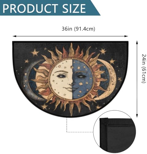 Pardick Boho Sun Moon Half Round Door Mat, Non-Slip Welcome Indoor Entrance Way Rug Semi Circle Front Doormats Washable Bathroom Kitchen Floor Mat, Outdoor Rugs for Garage, Patio, Hearth Rug