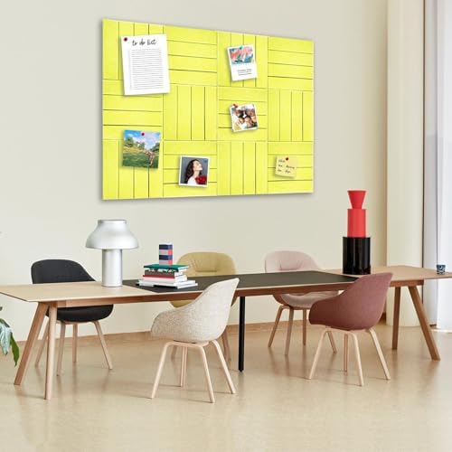 12 Packs Yellow Felt Pin Board, Large 12" Bulletin Board with 30 Push Pins, Felt Board Slat Wall Paneling for Office Home Kitchen, Self-Adhesive Corkboard Tiles for Classroom Message Photos Memos