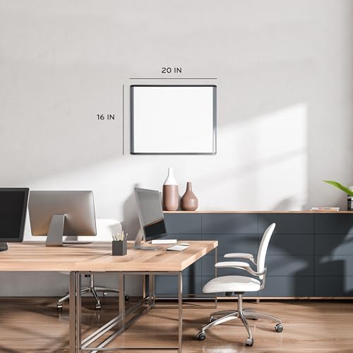 U Brands Magnetic Dry Erase Board White Board, 16" x 20", Black and Grey Frame, Includes Marker and Magnet